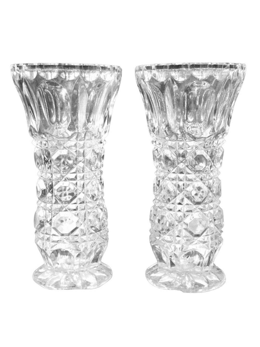 2 Vintage Lead Crystal Bud Vase Clear Cut Glass 4.75” Flared Mid 20th Century